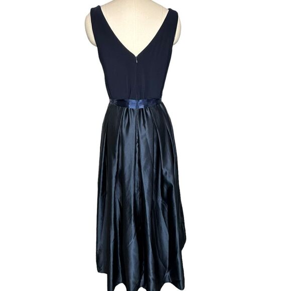 Betsy and Adam Navy Blue Satin Knit Belted Cocktail Dress | Size 14 - Picture 4 of 8